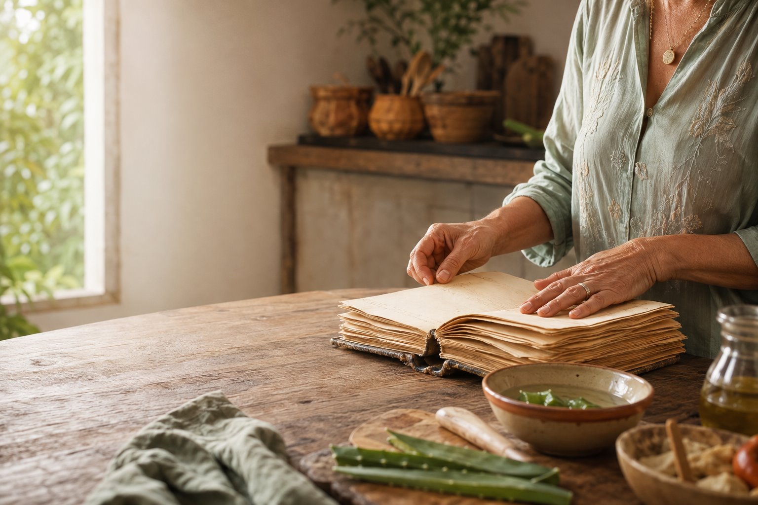 Caderno de receitas tradicionais em uma cozinha